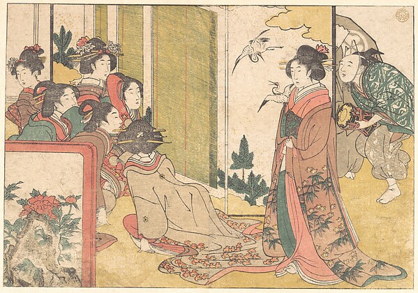 Kitagawa Utamaro, Girls Entertained by Performers, from the illustrated book Flowers of the Four Seasons