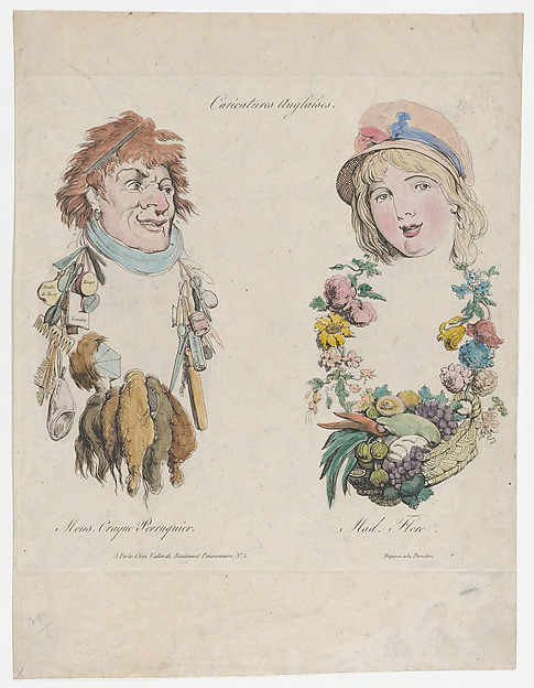 Anonymous, French, 19th century, Caricatures Anglaises: Monsieur Craque Perruquier et Mademoiselle Flore