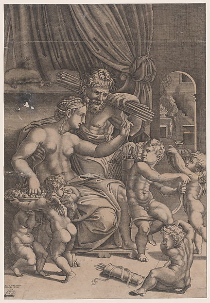 Agostino Veneziano (Agostino dei Musi), Venus and Vulcan Surrounded by Cupids