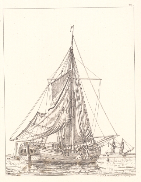 C.W. Eckersberg, En dansk jagt som tørrer sejl i stille vejr