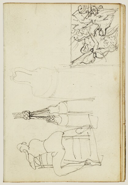Théodore Géricault, Tassels, seated figure from behind chair, thumbnail study of Charging Chasseur