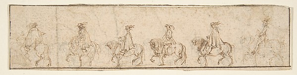 Stefano della Bella, Procession of Six Horsemen in Profile View Facing Left