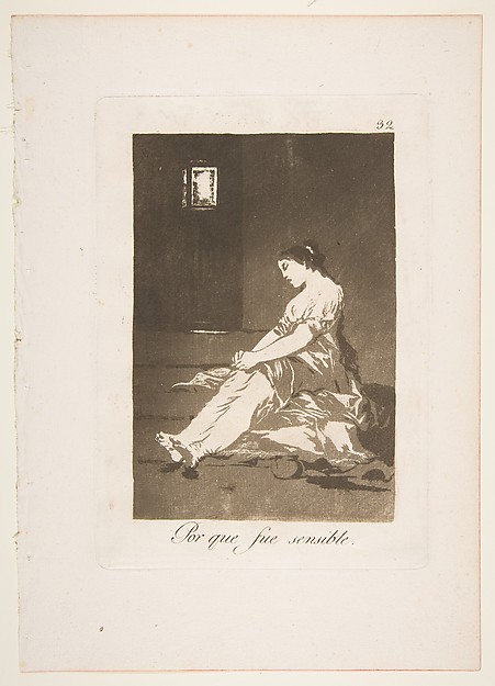 Goya (Francisco de Goya y Lucientes), Plate 32 from "Los Caprichos": Because she was susceptible (Por que fue sensible)