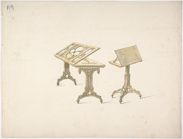 Anonymous, British, 19th century, Design for Two Bookstands on Casters