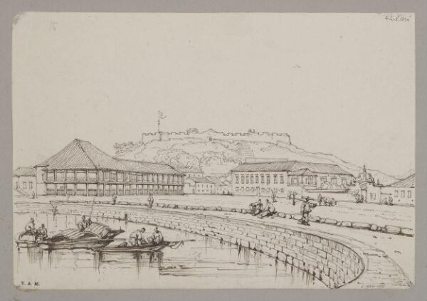 George Chinnery, Houses of Mr. Whiteman ("the forty-pillared house") and Captain Elliott, and Monte Fort, Macao
