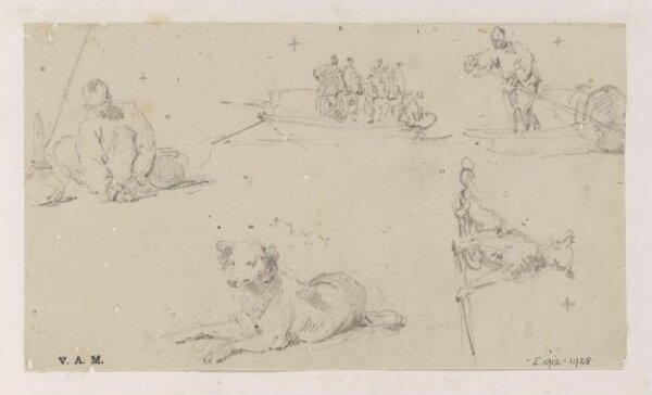 George Chinnery, Five drawings of figures and dogs