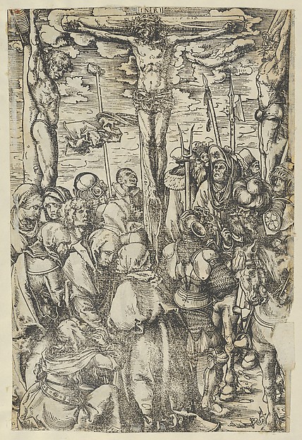 Lucas Cranach the Elder, Two prints: The Crucifixion on recto and Christ Bearing the Cross on verso, from The Passion