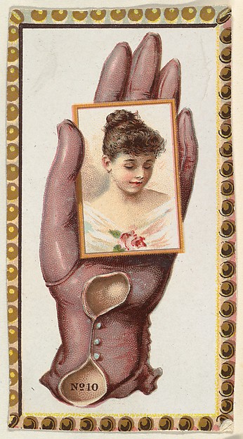 Allen & Ginter, Card Number 10, cut-out from banner advertising the Opera Gloves series (G29) for Allen & Ginter Cigarettes