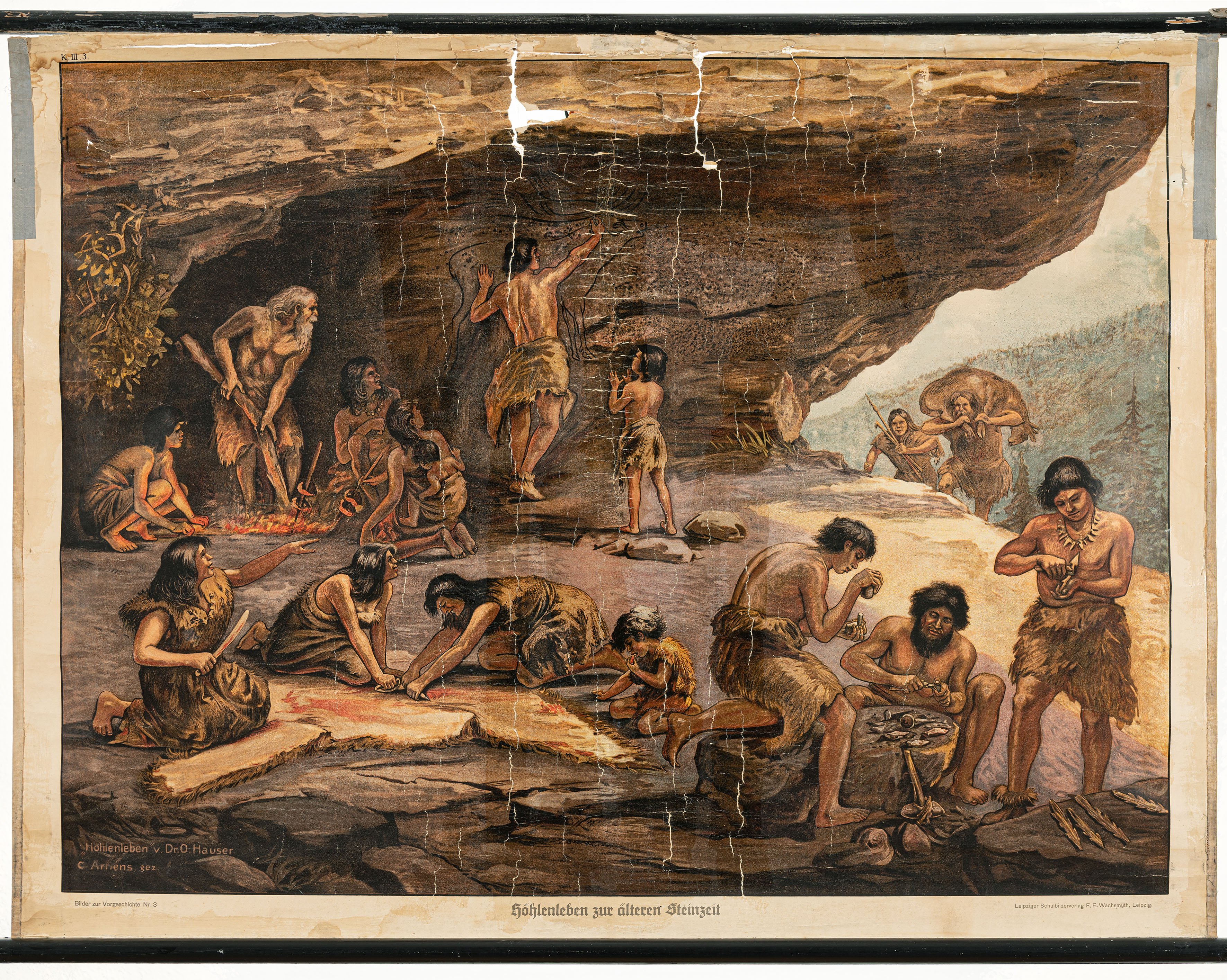 Carl Arriens, Schulwandbild "Höhlenleben zur älteren Steinzeit"