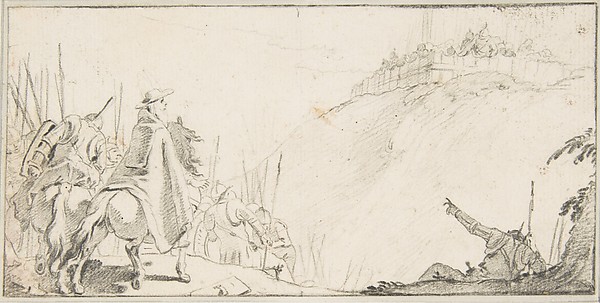 Giovanni Battista Tiepolo, Illustration for a Book:  Cardinal with Troops Facing a Fortification on a Hilltop