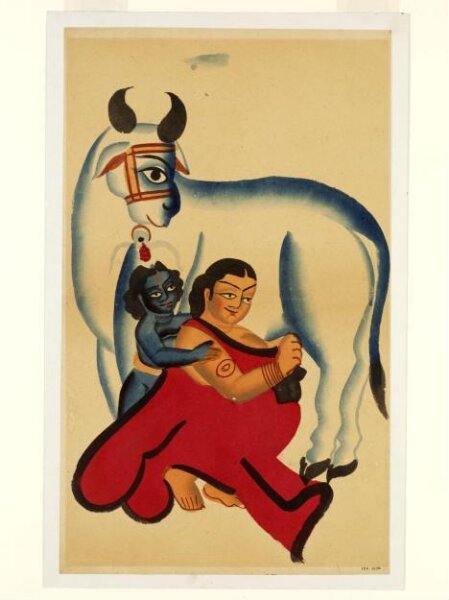 Unknown, Jasoda and Krishna milking a cow