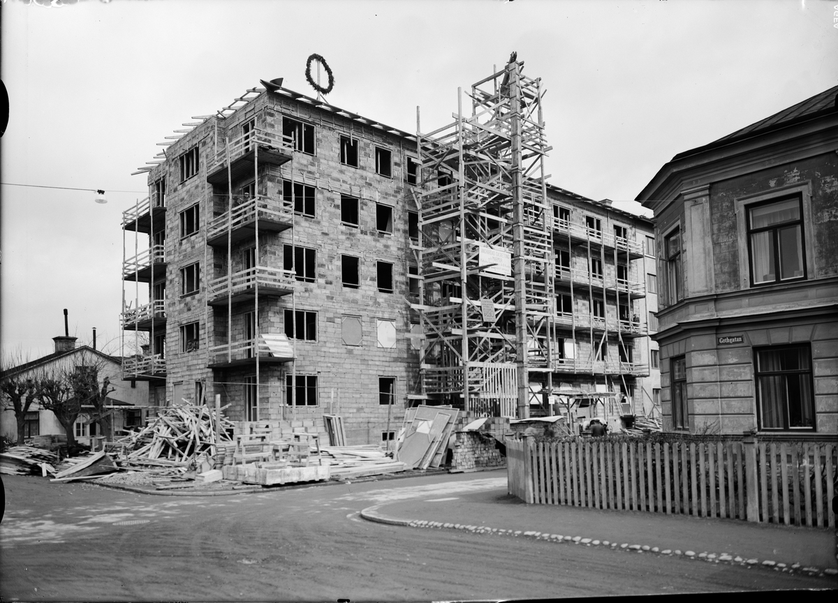 Paul Sandberg, Flerbostadshus under byggnation, Götgatan - Odengatan, Luthagen, Uppsala 1939