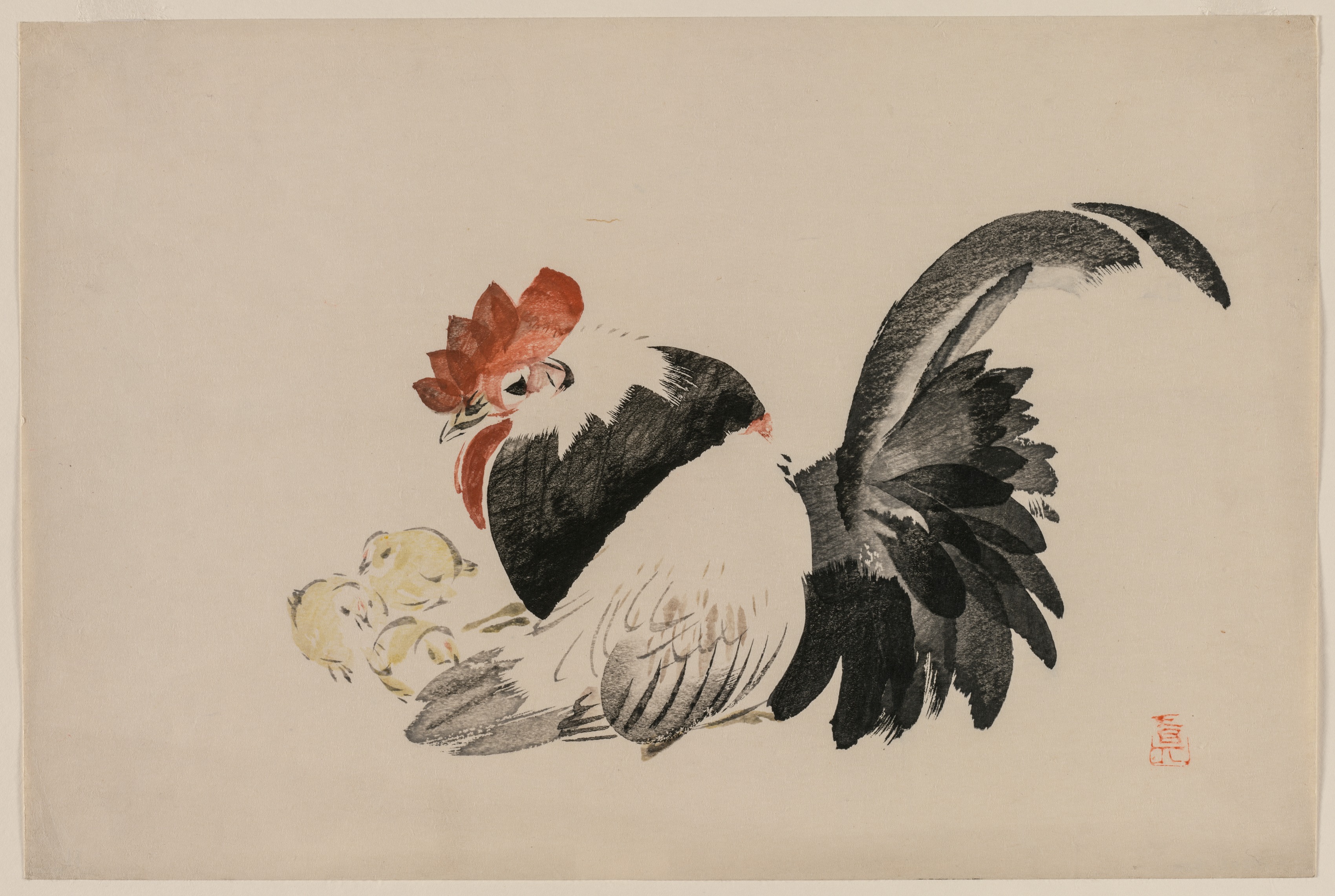 Shibata Zeshin, Rooster, Hen, and Chicks