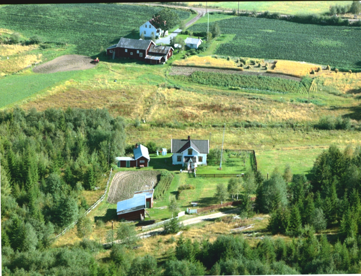 Widerøes Flyveselskap A/S, Flyfoto, Løten. Vestli (Gnr 0415-227/12) på Ådalsbruk. Soplimkroken 330. Bak (i overkant av bildet) sees Nordre Volla (Gnr 0415-227/20, Soplimkroken 348).