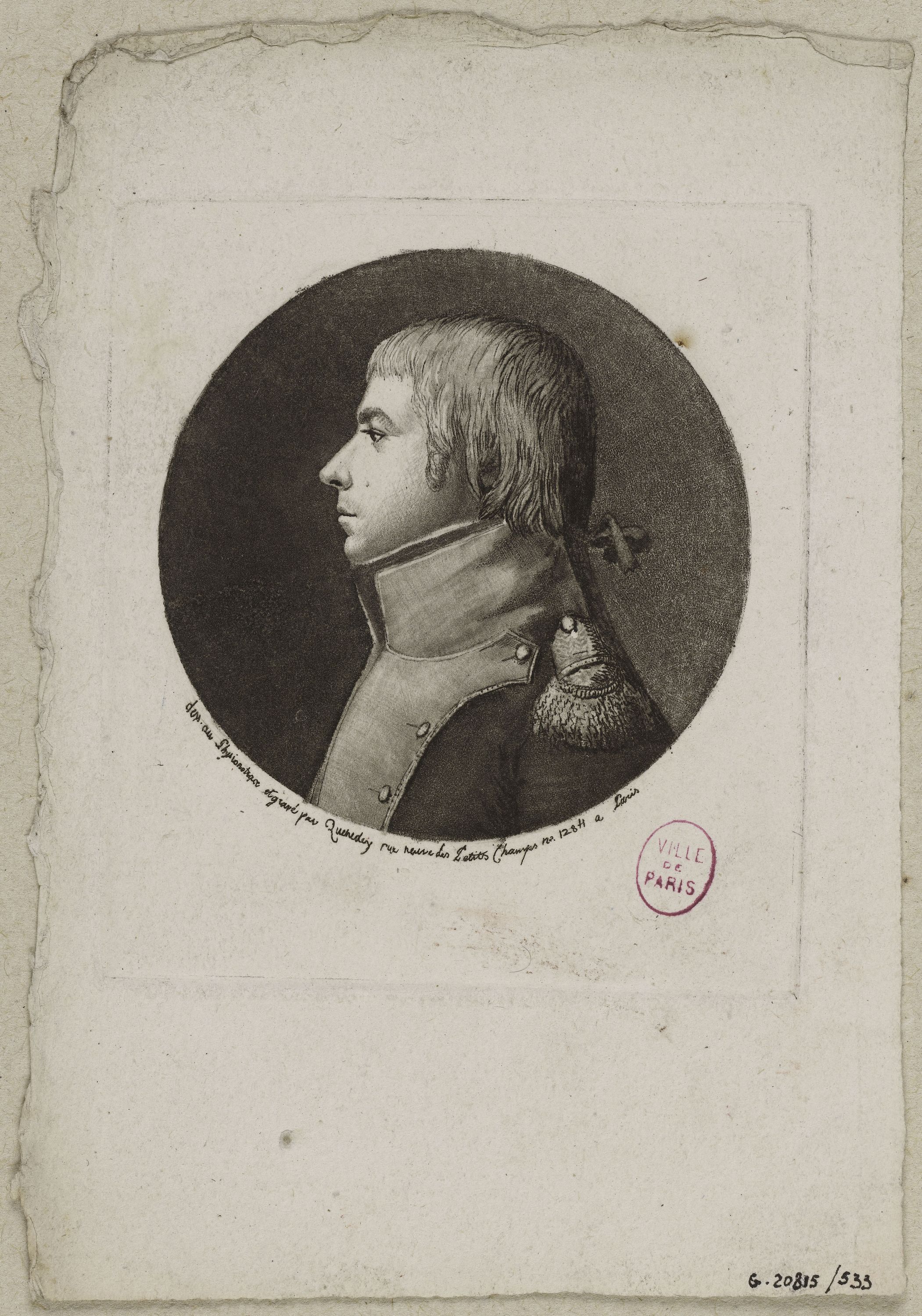 Edmé Quenedey, Portrait d'un homme, représentant un militaire, fin XVIIIème siècle/début XIXème siècle