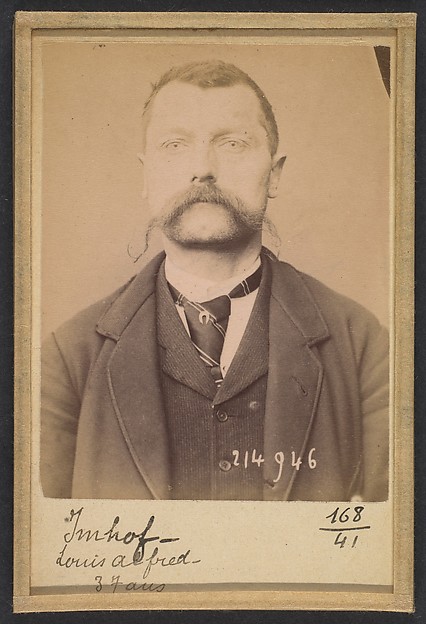 Alphonse Bertillon, Imhof. Louis, Alfred. 37 ans, né à Mex (Suisse). Journalier. Anarchiste. 1/3/94.
