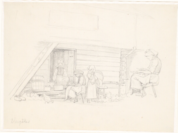 Wilhelm Marstrand, Svensk kone og tre børn uden for et hus i "Vingåker"