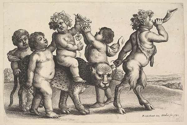 Wenceslaus Hollar, Four boys, a young satyr, and a leopard