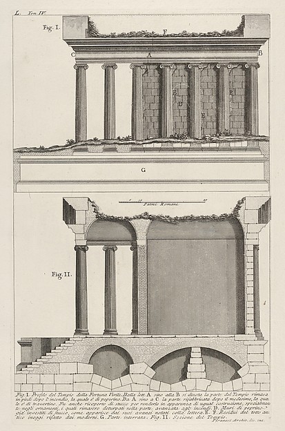 Giovanni Battista Piranesi, Profile of the Temple of Fortuna Virilis (Profilo del Tempio della Fortuna Virile), and section of the temple, from "Le Antichità Romane"