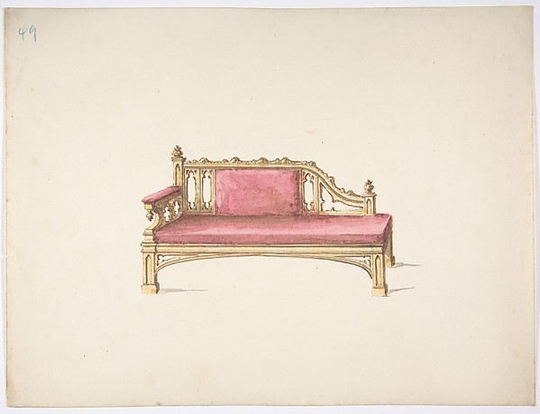 Anonymous, British, 19th century, Design for a Gothic Style Sofa Upholstered in Red
