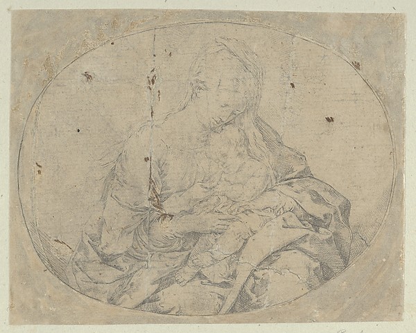 Guido Reni, The Virgin holding the infant Christ, an oval composition, counterproof