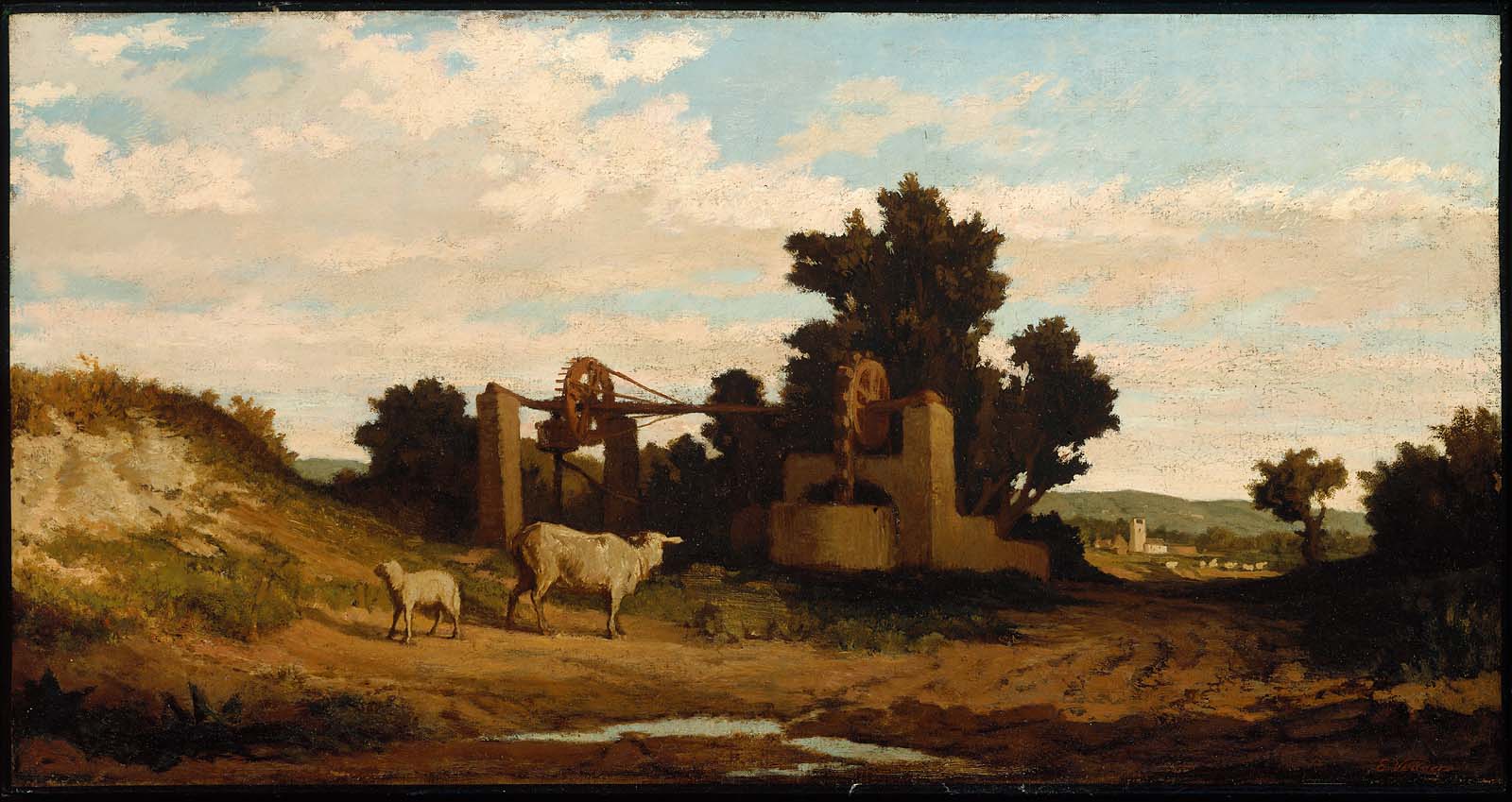 Elihu Vedder, Landscape with Sheep and Old Well