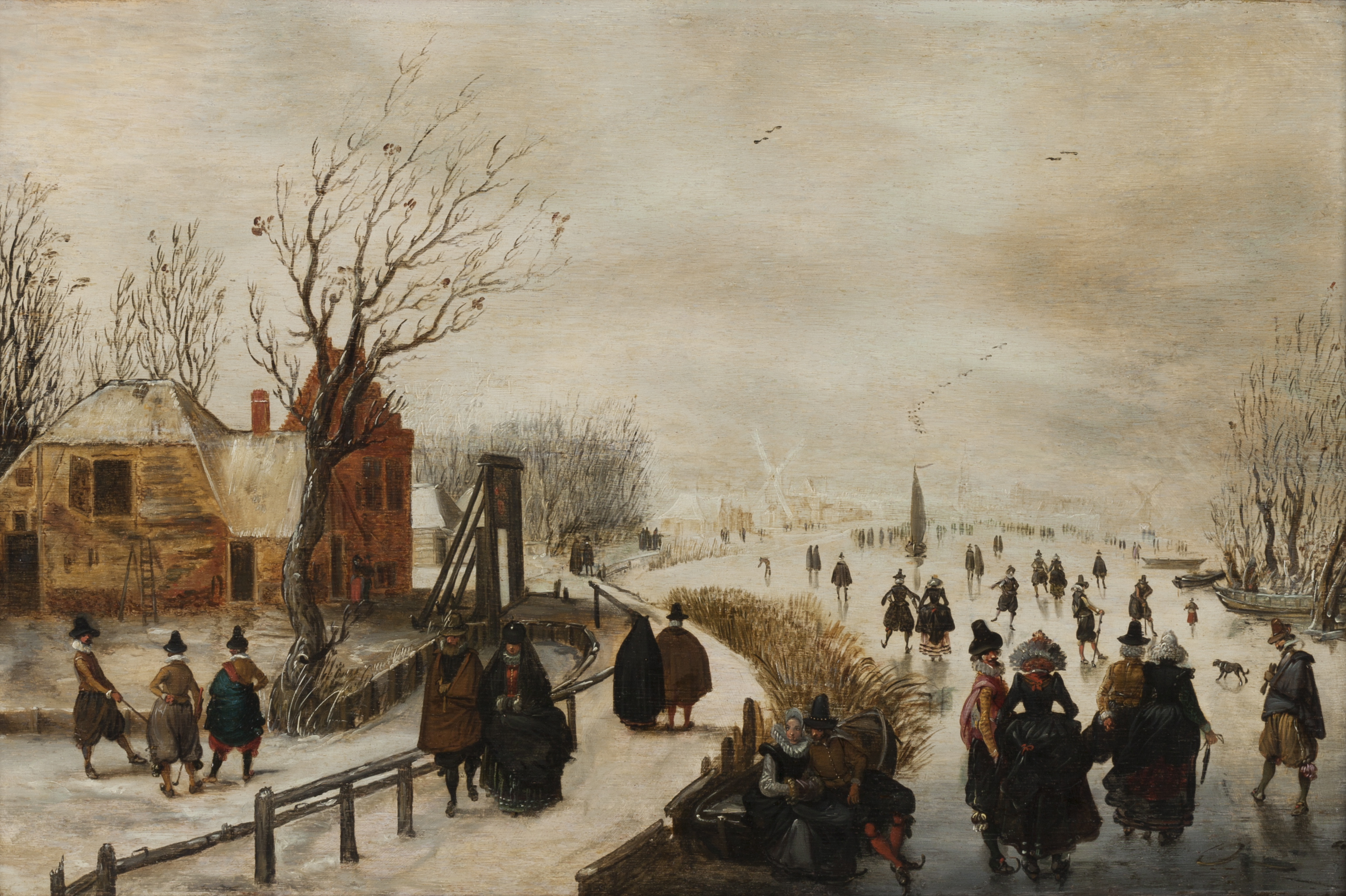 Esaias van de Velde, Skaters on a Canal with a Pathway alongside