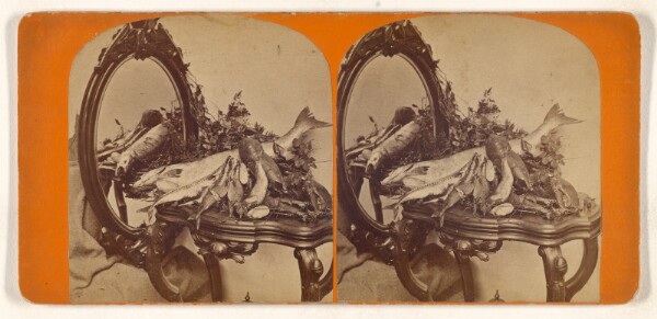 Unknown, [Various types of seafood on table with mirror]