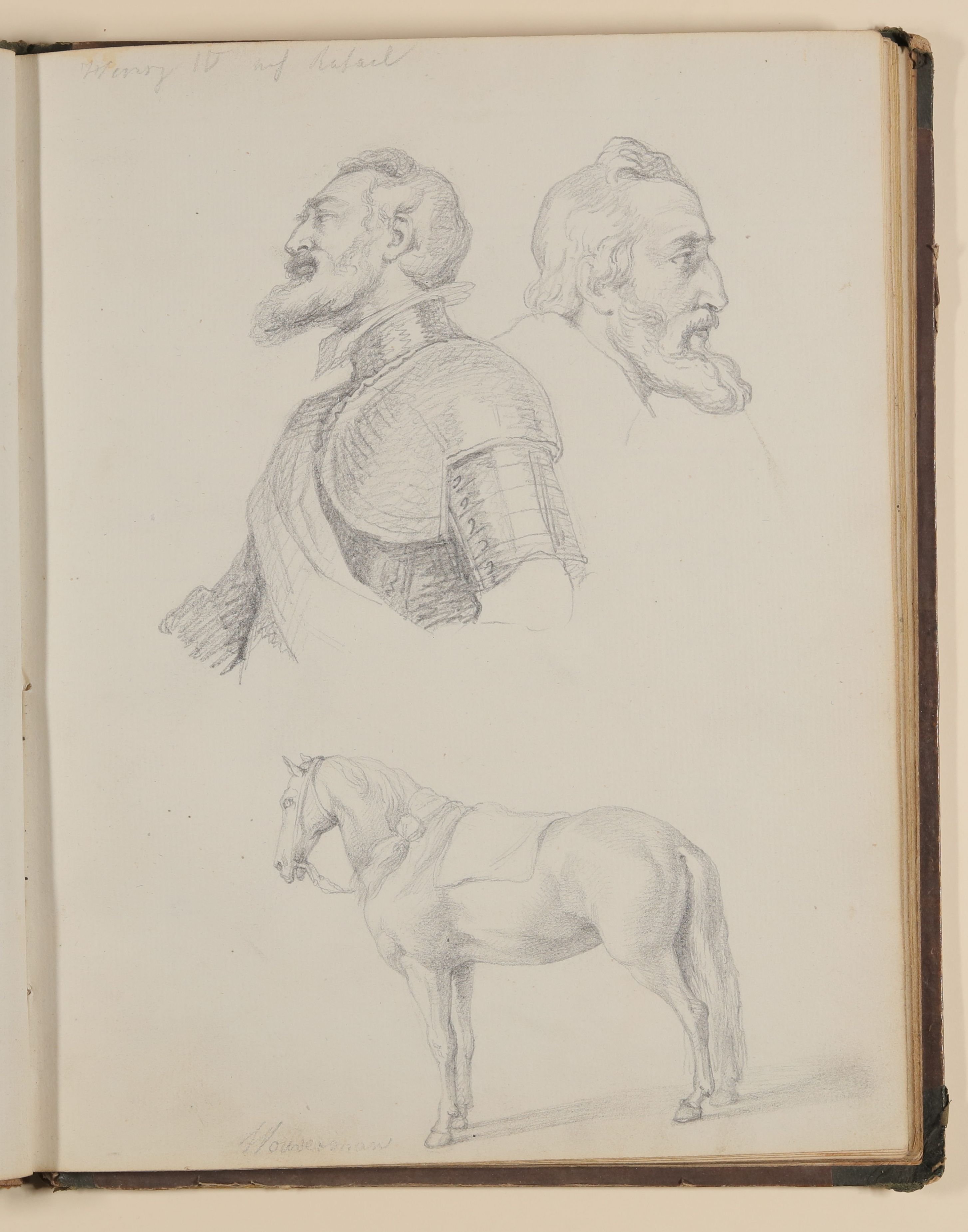 Louis Thomassin, Zwei Profilstudien Heinrichs IV. nach Rubens und eine Pferdestudie nach Wouwerman [aus einem Skizzenbuch von unbekannter Hand, evtl. des Louis Thomassin]