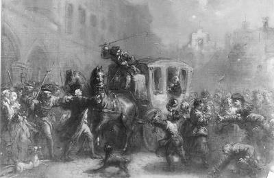 Johannes Hinderikus Egenberger, The Arrest of Gevaerts and Gijs De Laer at the Courtyard
