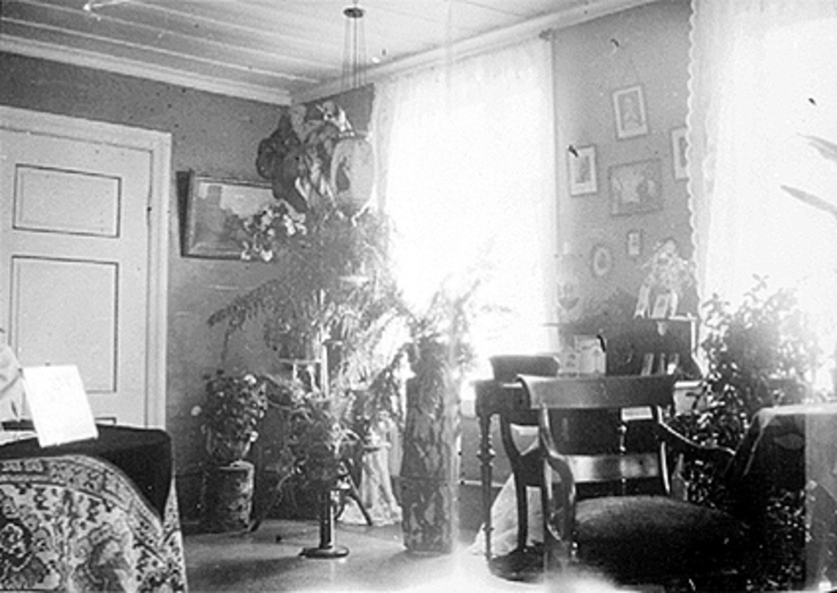 Anno Domkirkeodden, INTERIØR: STUE, HJEMME HOS JULIE ØSTBYE, MØBLER, LAMPE, BLOMSTER, PLANTER