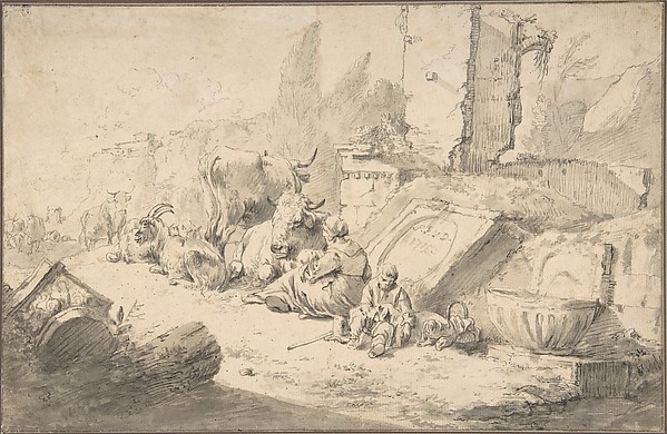 Johann Heinrich Roos, Pastoral Landscape with Roman Ruins