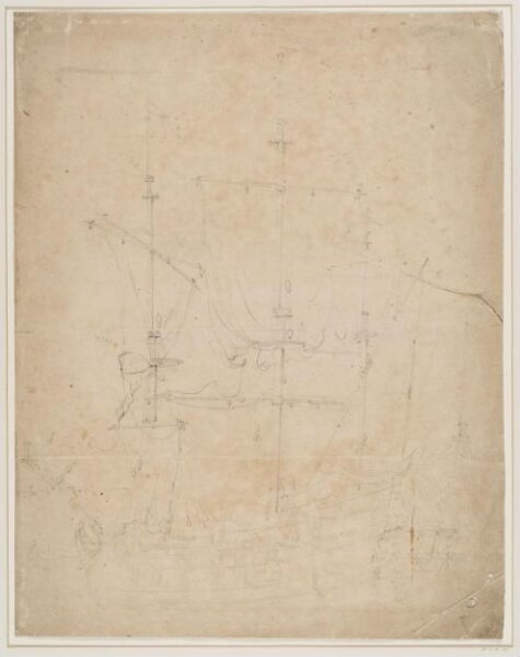 Willem van de Velde the elder, Stern view, from the port side, of a Dutch ship at anchor, possibly the Gelderland