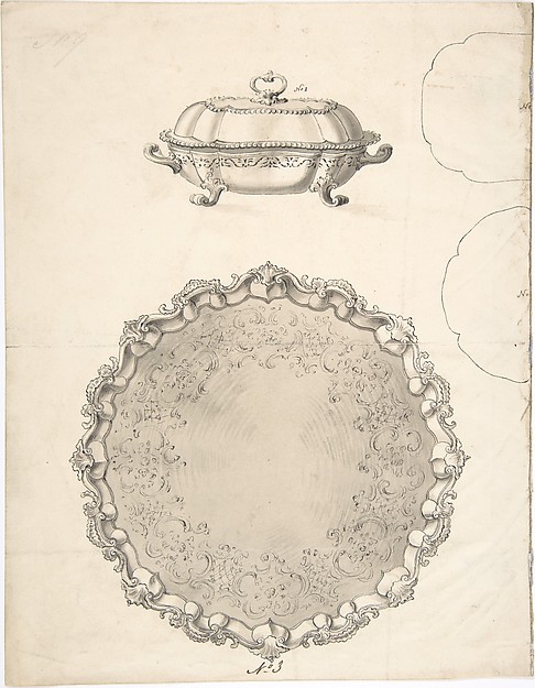 Anonymous, French, 19th century, Designs for Two Silver Serving Dishes and Trays