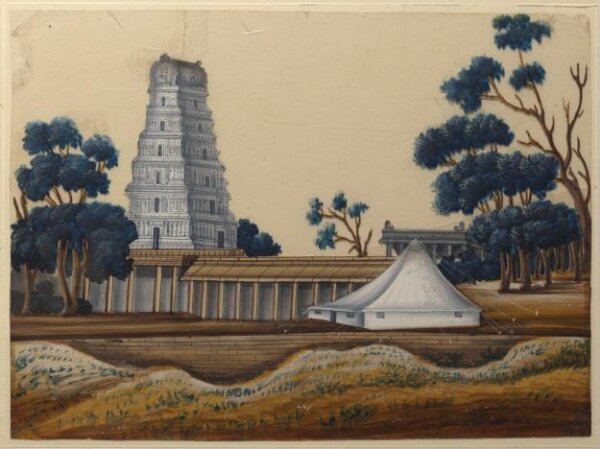 Unknown, One of eight paintings of unidentified Hindu temples in South India