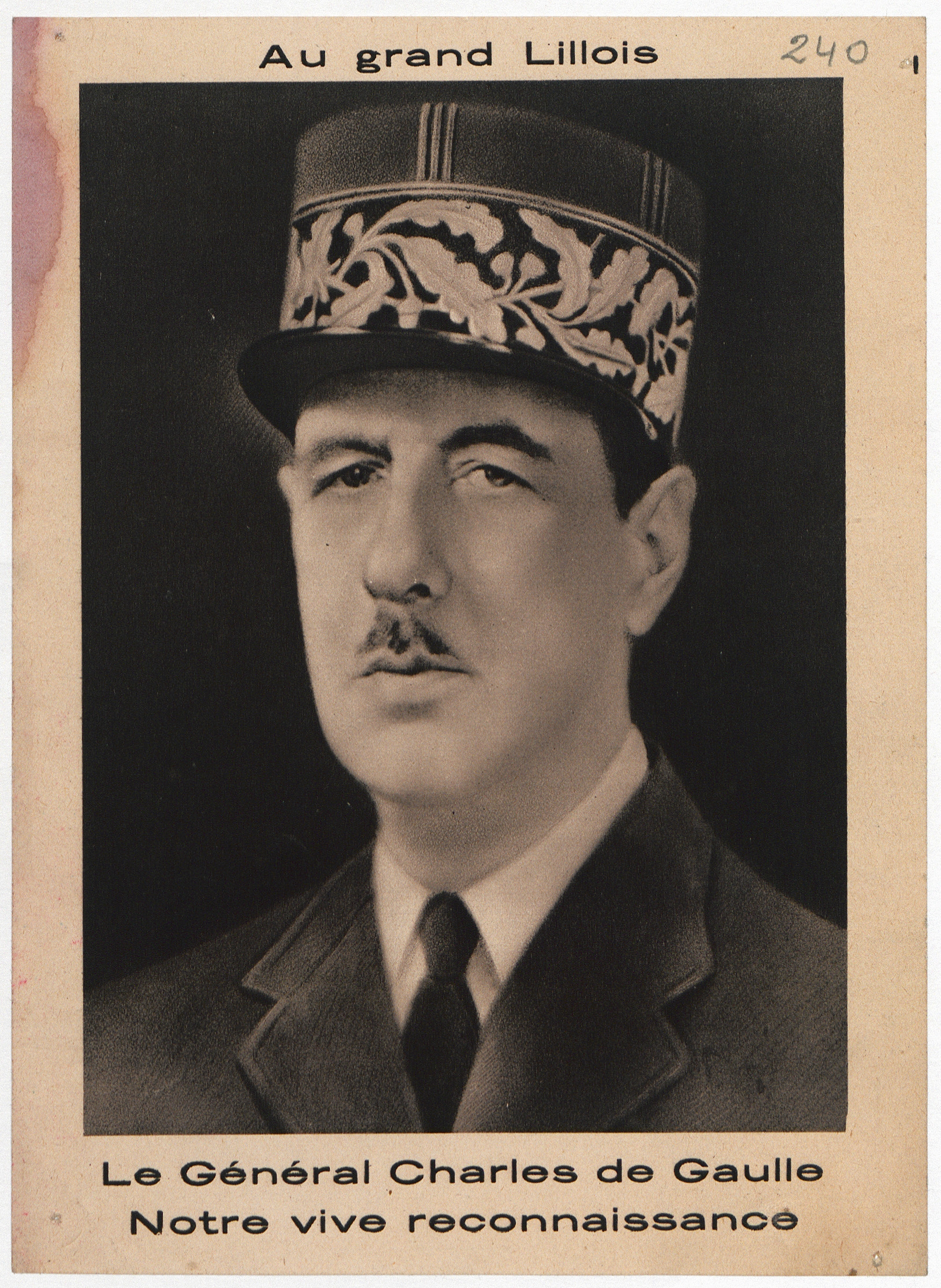 Anonyme, Portrait "Au grand Lillois, Le Général Charles de Gaulle, Notre vive reconnaissance"