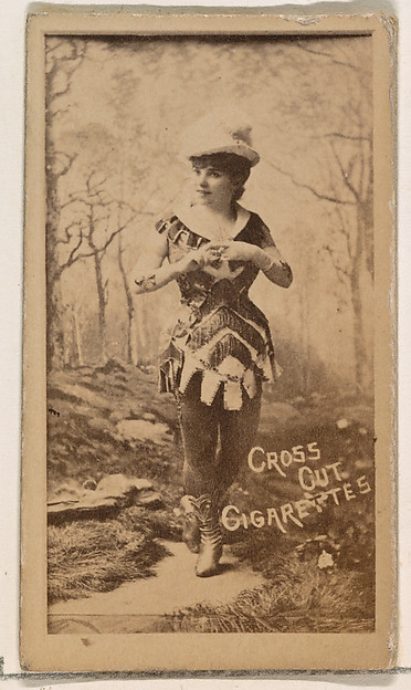 W. Duke, Sons & Co., Actress posing in studio forest scene, from the Actors and Actresses series (N145-1) issued by Duke Sons & Co. to promote Cross Cut Cigarettes
