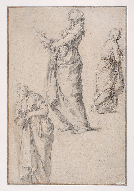 Abraham Bloemaert, Three Studies of a Woman (recto); Woman from the Back, Study of Legs (verso)