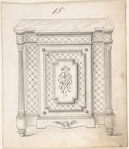 Anonymous, British, 19th century, Design for a Marble-topped Cabinet with Musical Ornament
