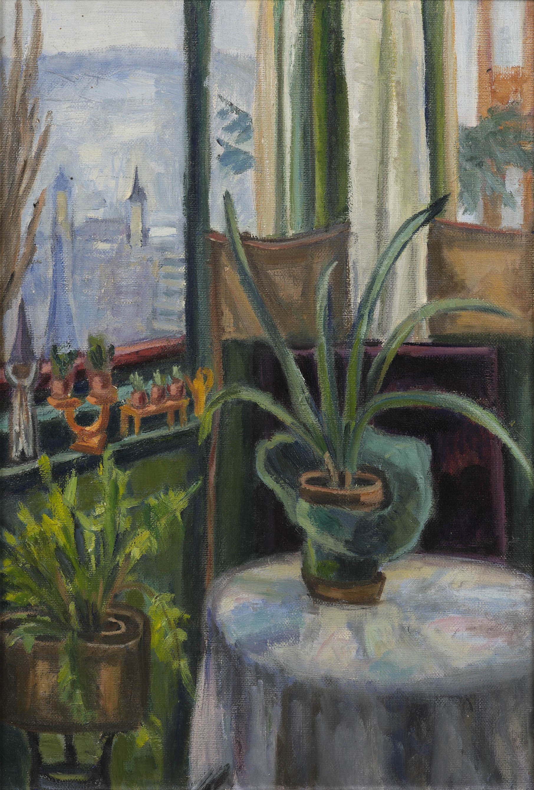 Alice Haarburger, Blick auf Stuttgart (mit Kerzenleuchter auf Fensterbrett)