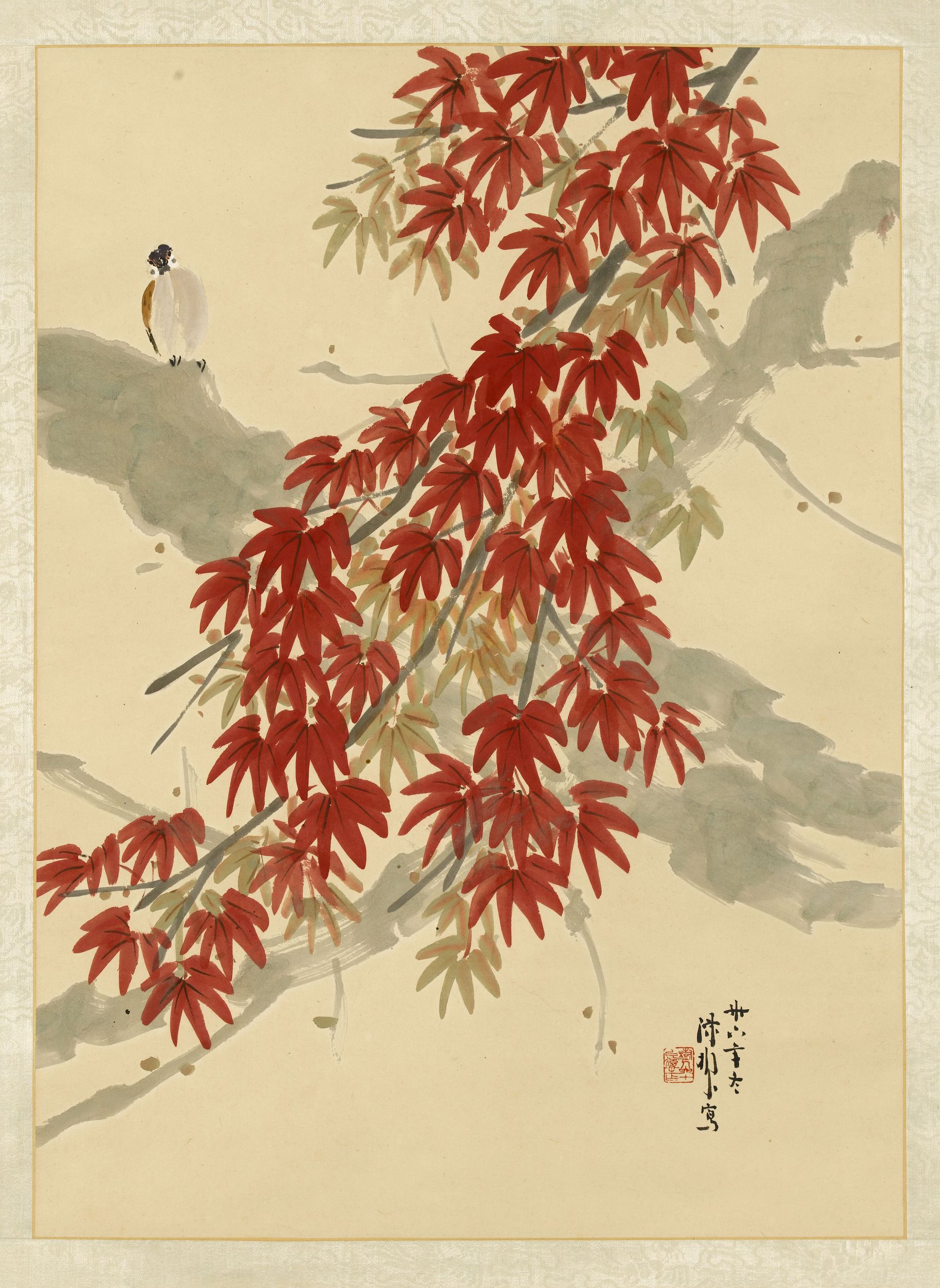 Shuren 陳樹人 Chen, Feuilles d'érable rouges