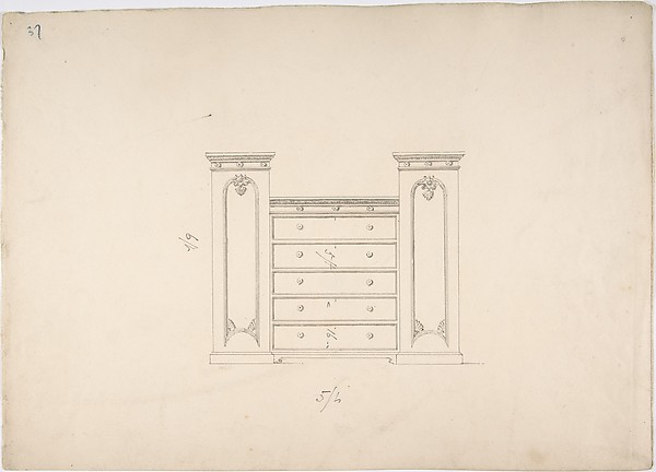 Anonymous, British, 19th century, Design for a Cabinet with Central Drawers and Palmeate Ornament