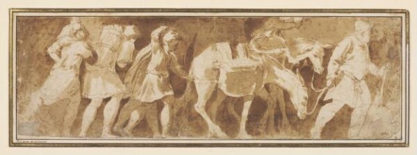Polidoro da Caravaggio, A Baggage Train, with two Donkeys bearinh Panniers