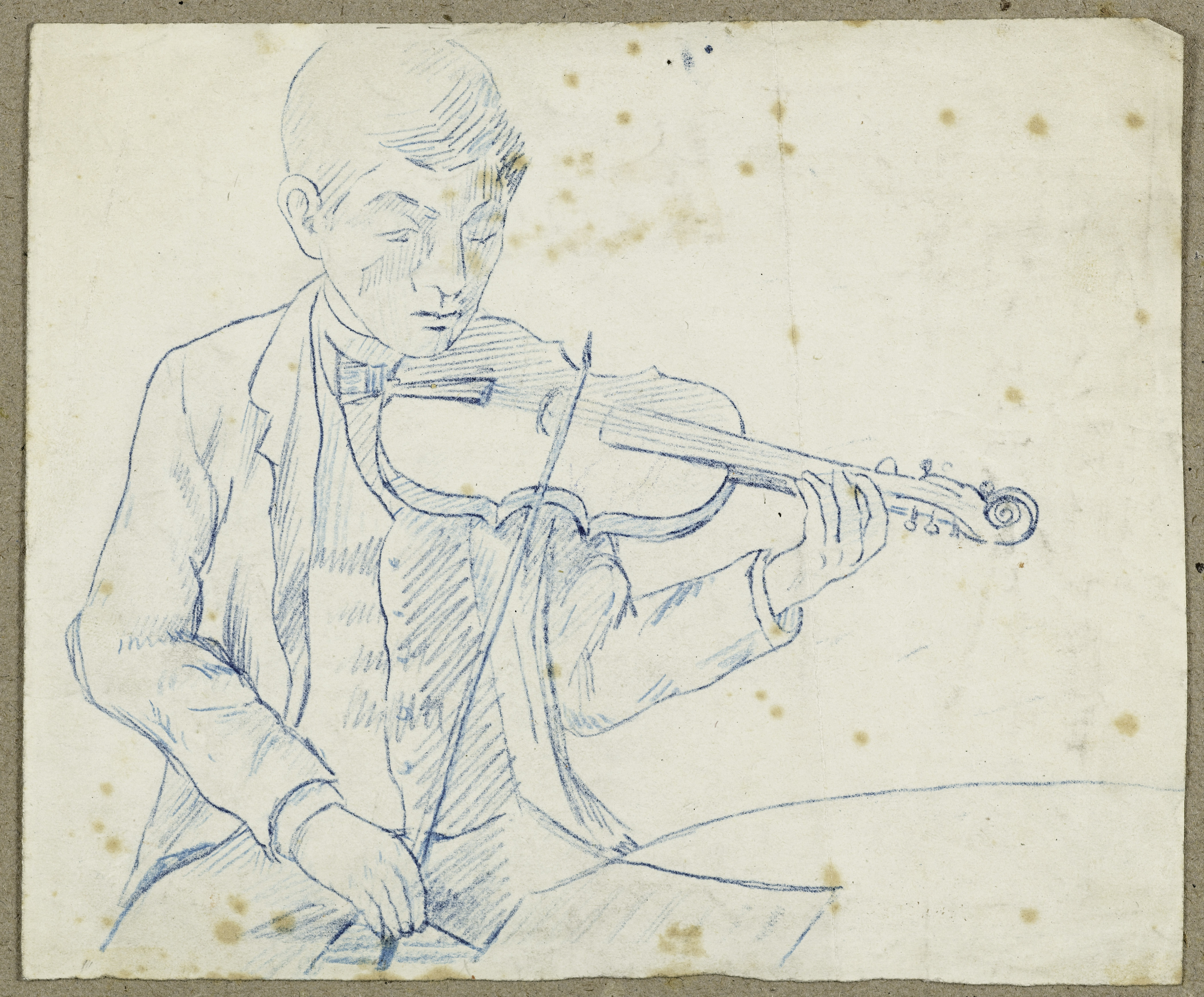 Arthur-Joseph Gueniot, Portrait de M. Lhuillier, cousin de Guéniot, jouant du violon (recto) ; un bras (verso)