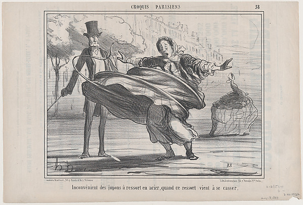 Honoré Daumier, Inconvénient des jupons à ressort en acier, quand ce ressort vient à se casser, from "Croquis Parisiens"