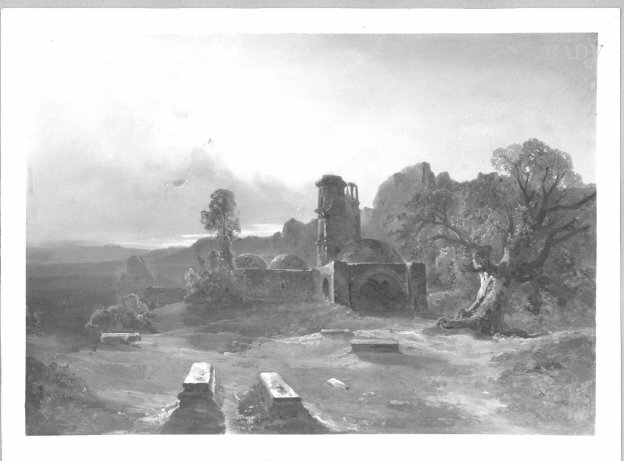 Fritz Bamberger, landscape with ruins of a church