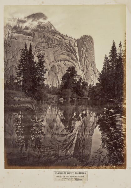 Eadweard J. Muybridge, Yo-Sem-i-te Valley, California. Scene on the Merced River, (Looking up the Valley). To-coy-æ, Hunto, Tis-sa-ack