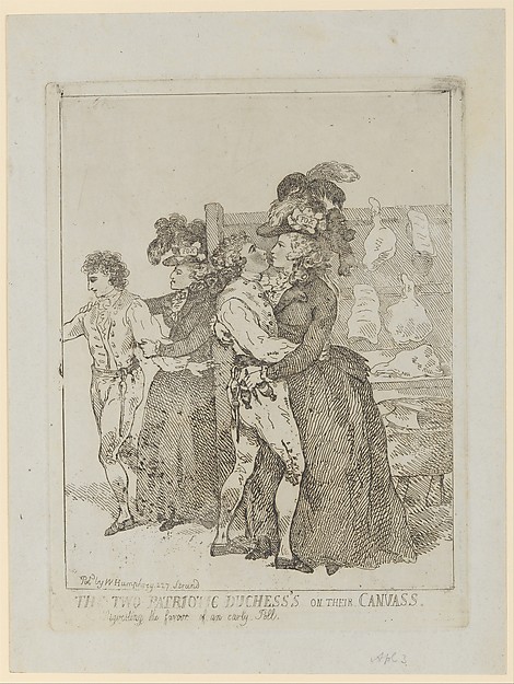 Thomas Rowlandson, The Two Patriotic Duchesses on Their Canvass