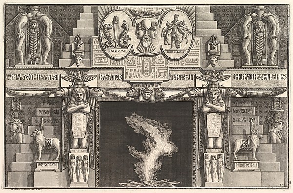 Giovanni Battista Piranesi, Chimneypiece in the Egyptian style: Groups of three female nudes at the base of each jamb, surmounted by larger kneeling figures), from Diverse Maniere d'adornare i cammini ed ogni altra parte degli edifizi...(Different Ways of ornamenting chimneypieces and all other parts of houses)