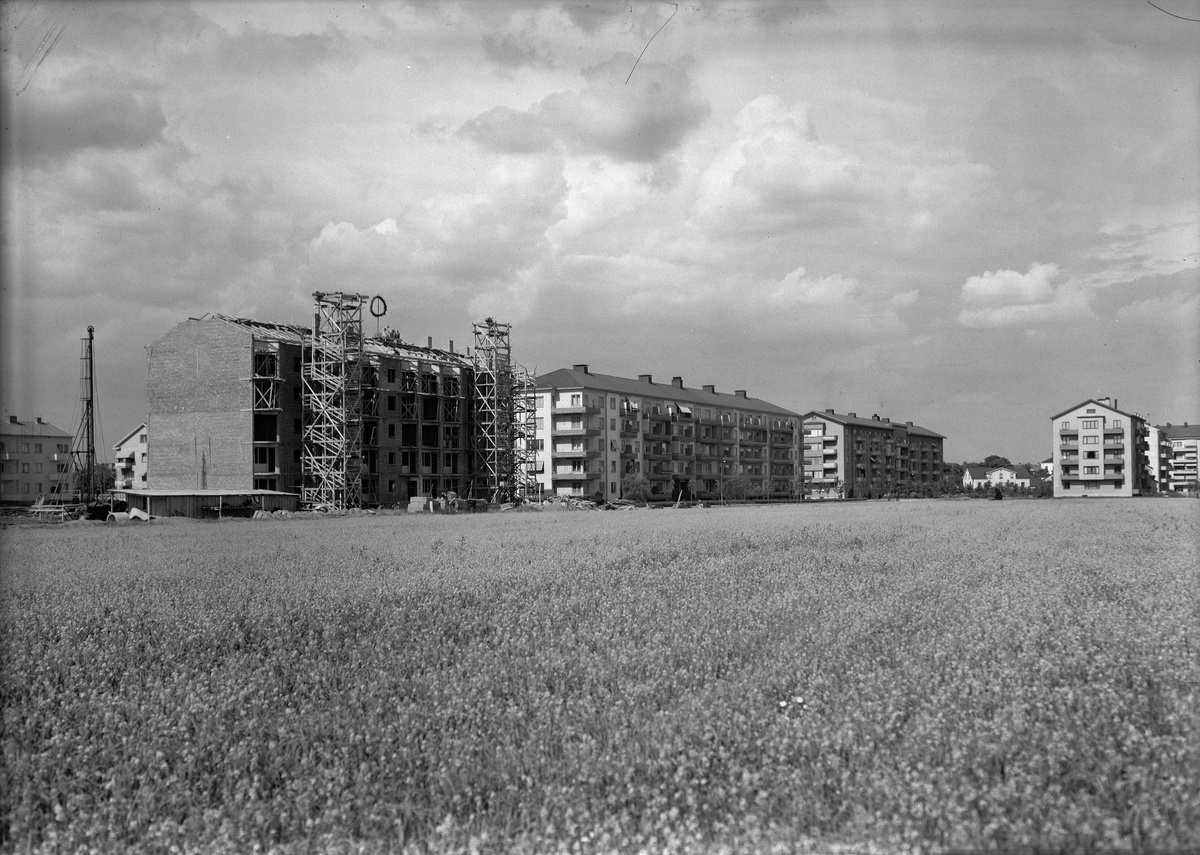 Paul Sandberg, Flerbostadshus under byggnation, kvarteret Magistern, Luthagen, Uppsala 1944